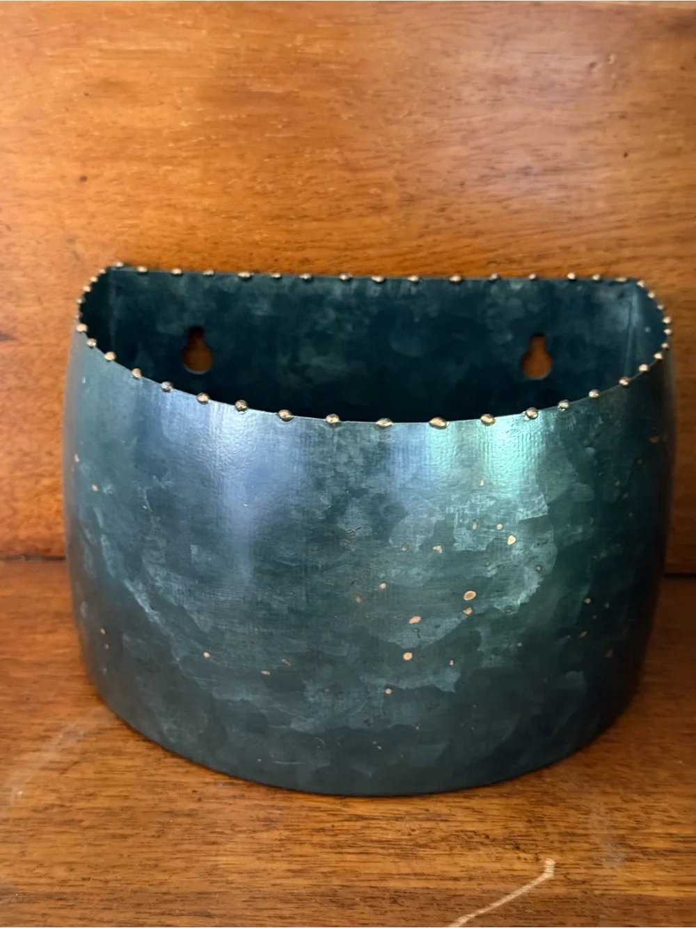 Handcrafted beaded brass & Black Metal Wall Pocket Planter 4x7”